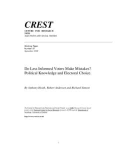 CREST CENTRE FOR RESEARCH INTO ELECTIONS AND SOCIAL TRENDS  Working Paper