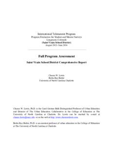 International Telementor Program Program Evaluation for Student and Mentor Surveys Longmont, Colorado (Saint Vrain School District) AugustJune 2014
