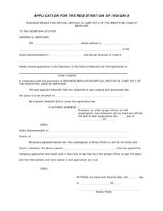 APPLICATION FOR THE REGISTRATION OF INSIGNIA