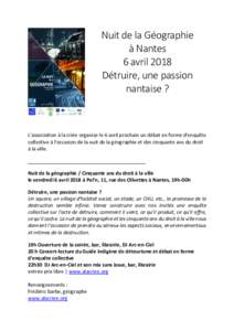 Nuit de la Géographie à Nantes 6 avril 2018 Détruire, une passion nantaise ?