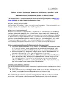 Updated[removed]Guidance to Faculty Members and Departmental Administrators Regarding E-Verify Federal Requirements for Employees Working on Federal Contracts The guidance below is provided to faculty to ensure the Unive