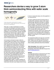 Researchers devise a way to grow 3 atom thick semiconducting films with wafer scale homogeneity