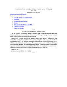 THE KARNATAKA KORAGAS (PROHIBITION OF AJALU PRACTICE) ACT, 2000 ARRANGEMENT OF SECTIONS
