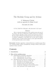 The Modular Group and its Actions A. Muhammed Uluda˘g (with an appendix by Hakan Ayral) December 28, 2013 To Prof. Rolf-Peter Holzapfel, with admiration and respect Abstract