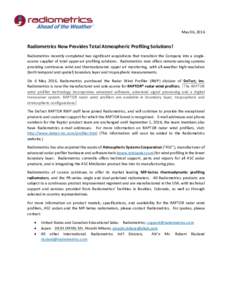 May 06, 2016  Radiometrics Now Provides Total Atmospheric Profiling Solutions! Radiometrics recently completed two significant acquisitions that transition the Company into a singlesource supplier of total upper-air prof
