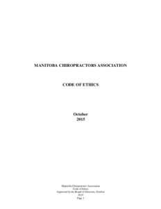 MANITOBA CHIROPRACTORS ASSOCIATION  CODE OF ETHICS October 2015
