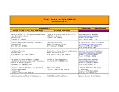 WISCONSIN INDIAN TRIBES (Revised[removed]Addresses Tribe Name & Mailing Address