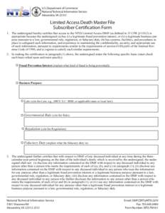U.S. Department of Commerce National Technical Information Service Alexandria, VALimited Access Death Master File Subscriber Certification Form