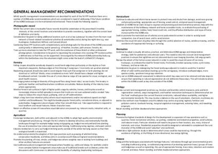 GENERAL MANAGEMENT RECOMMENDATIONS Whilst specific management recommendations are described for each of the 56 FPP locations there are a number of AONB-wide recommendations which are considered in need of addressing if t