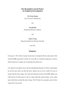 The Renminbi Central Parity: An Empirical Investigation Yin-Wong Cheung City University of Hong Kong  and