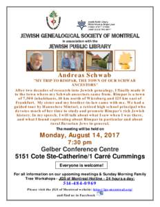 JEWISH GENEALOGICAL SOCIETY OF MONTREAL in association with the JEWISH PUBLIC LIBRARY  Andreas Schwab