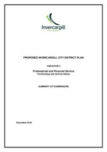 PROPOSED INVERCARGILL CITY DISTRICT PLAN VARIATION 3 Professional and Personal Service Terminology and Activity Status