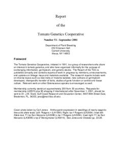 Report of the Tomato Genetics Cooperative Number 51 - September 2001 Department of Plant Breeding 252 Emerson Hall