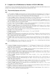 D  Complete List of Publications by Members of EXCS 2003–Date Listed below are the pre-refereed journal and conference articles, monographs, dissertations and edited volumes by the members of the consortium (the four t