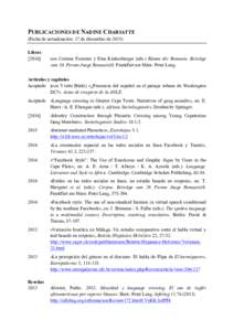 PUBLICACIONES DE NADINE CHARIATTE (Fecha de actualización: 17 de diciembre deLibroscon Corinne Fournier y Etna Krakenberger (eds.) Räume der Romania. Beiträge