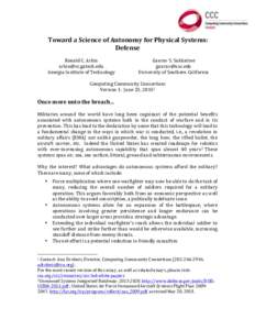   	
  Toward	
  a	
  Science	
  of	
  Autonomy	
  for	
  Physical	
  Systems:	
   Defense	
  	
  	
   	
  