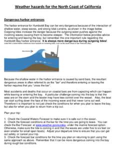 Weather hazards for the North Coast of California Dangerous harbor entrances The harbor entrance for Humboldt Bay can be very dangerous because of the interaction of shallow water, steep waves, and strong tidal currents,
