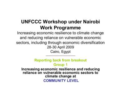UNFCCC Workshop under Nairobi Wrok Poramme Increasing economic resilience to climate change and reducing reliance on vulnerable economic sectors, including through economic diversification