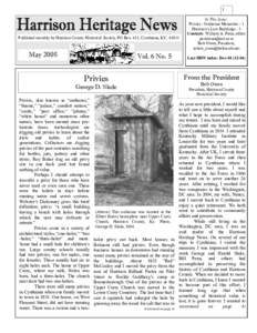 1  Published monthly by Harrison County Historical Society, PO Box 411, Cynthiana, KY, 41031 May 2005