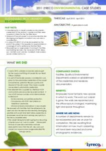 2011 LYRECO ENVIRONMENTAL CaSE STUDIES sustainable Procurement re-carpeting FAST FACTS:  TimeScale: AprilApril 2011