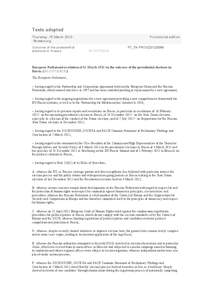 Texts adopted Thursday, 15 March 2012 Strasbourg Outcome of the presidential elections in Russia  Provisional edition