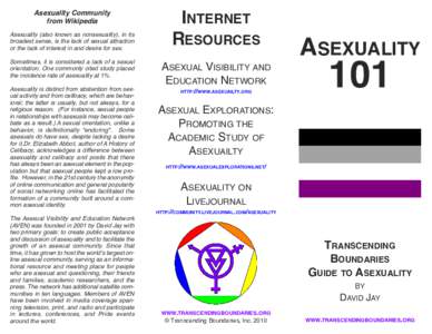 Asexuality Community from Wikipedia Asexuality (also known as nonsexuality), in its broadest sense, is the lack of sexual attraction or the lack of interest in and desire for sex. Sometimes, it is considered a lack of a 
