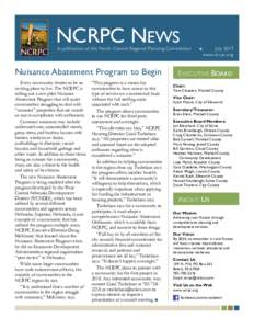 NCRPC NEWS  A publication of the North Central Regional Planning Commission Nuisance Abatement Program to Begin Every community desires to be an