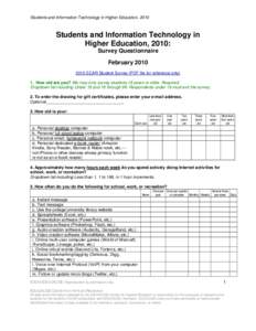 Students and Information Technology in Higher Education: 2010 Survey Questionnaire