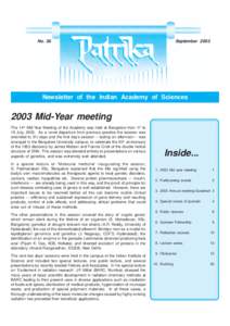 No. 38  September 2003 Newsletter of the Indian Academy of Sciences