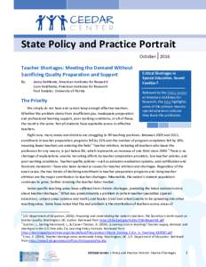 State Policy and Practice Portrait | OctoberTeacher Shortages: Meeting the Demand Without