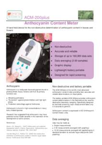 ACM-200plus Anthocyanin Content Meter A hand-held device for the non-destructive determination of anthocyanin content in leaves and flowers   Non-destructive