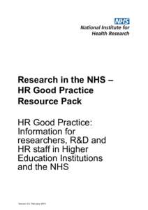 Research in the NHS – HR Good Practice Resource Pack HR Good Practice: Information for researchers, R&D and