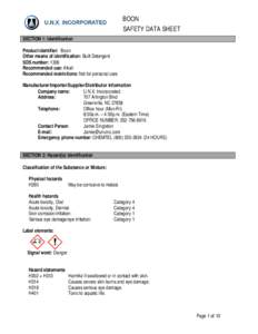 BOON SAFETY DATA SHEET SECTION 1: Identification Product identifier: Boon Other means of identification: Built Detergent SDS number: 1306