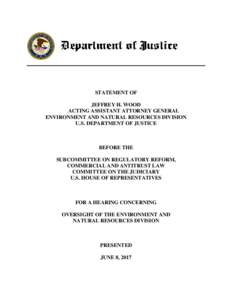 STATEMENT OF JEFFREY H. WOOD ACTING ASSISTANT ATTORNEY GENERAL ENVIRONMENT AND NATURAL RESOURCES DIVISION U.S. DEPARTMENT OF JUSTICE