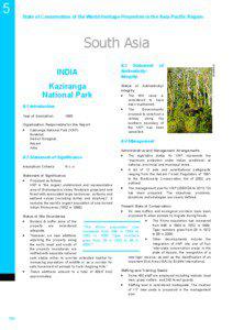 Summary of Section II: Periodic Report on the State of Conservation of Kaziranga National Park, India, 2003