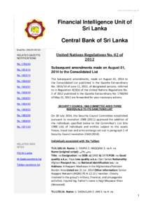 http://fiusrilanka.gov.lk  Financial Intelligence Unit of Sri Lanka Central Bank of Sri Lanka Email No. UNSCR1267/20