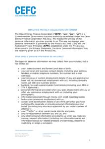 EMPLOYEE PRIVACY COLLECTION STATEMENT The Clean Energy Finance Corporation (