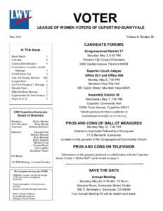 VOTER LEAGUE OF WOMEN VOTERS OF CUPERTINO-SUNNYVALE Volume 41 Number 10 May 2014