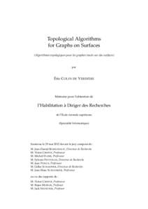 Topological Algorithms for Graphs on Surfaces (Algorithmes topologiques pour les graphes tracés sur des surfaces) par