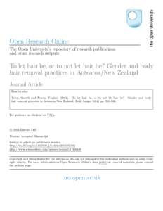 Open Research Online The Open University’s repository of research publications and other research outputs To let hair be, or to not let hair be? Gender and body hair removal practices in Aotearoa/New Zealand