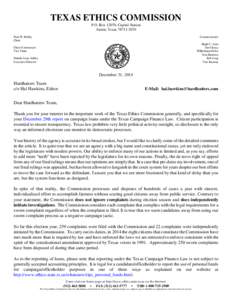 TEXAS ETHICS COMMISSION P.O. Box 12070, Capitol Station Austin, Texas[removed]Paul W. Hobby Chair
