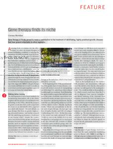 F E AT U R E  Gene therapy finds its niche Cormac Sheridan Gene therapy is finally poised to make a contribution to the treatment of debilitating, highly penetrant genetic diseases that have proved intractable to other r