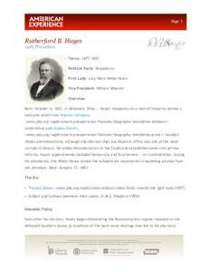 Page 1  Rutherford B. Hayes 19th President  Terms: [removed]