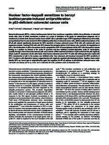 Nuclear factor-kappaB sensitizes to benzyl isothiocyanate-induced antiproliferation in p53-deficient colorectal cancer cells