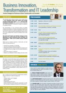 Business Innovation, Transformation and IT Leadership Thursday 17 October, 21h) Golden Tulip Brussels Airport (Diegem)
