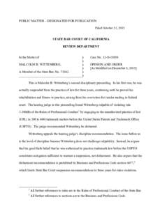 PUBLIC MATTER – DESIGNATED FOR PUBLICATION Filed October 21, 2015 STATE BAR COURT OF CALIFORNIA REVIEW DEPARTMENT