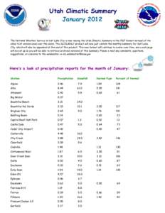 Utah Climatic Summary January 2012 The National Weather Service in Salt Lake City is now issuing the Utah Climatic Summary in the .PDF format instead of the older text version used over the years. The SLCCLMSLC product w