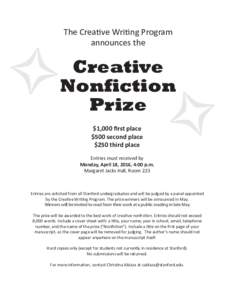 The Creative Writing Program announces the Creative Nonfiction Prize