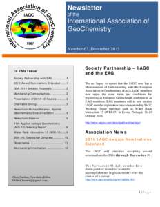 Newsletter of the International Association of GeoChemistry Number 63, December 2015