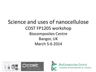 Science and uses of nanocellulose COST FP1205 workshop Biocomposites Centre Bangor, UK March
